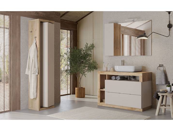 Hochschrank Hamburg 45 cm 45 x 185 x 40cm Beige/Kaschmir/Eiche Hell Dekor