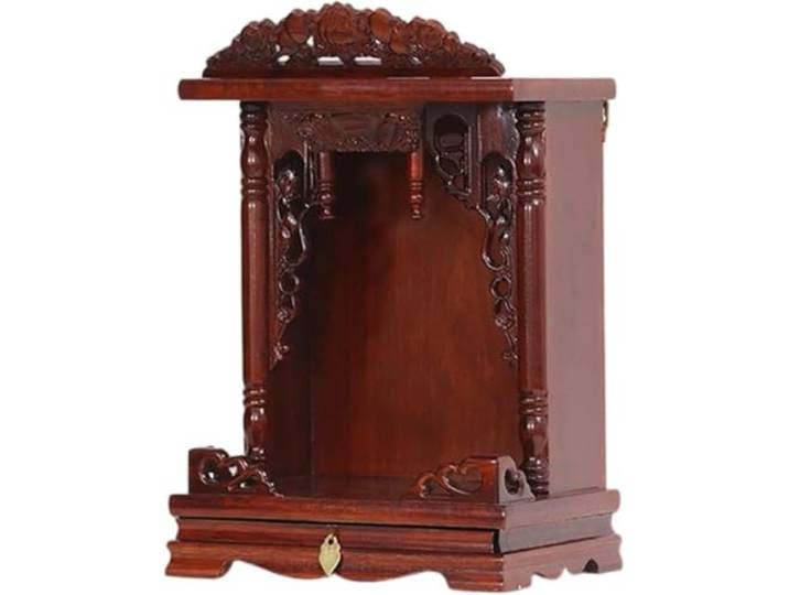 OWIEN Buddha-Altar aus massivem Holz, Haushalts-Buddha-Schrank, buddhistische Statuen-Vitrine mit Schublade for Pooja und Räucherstäbchen(B,L)