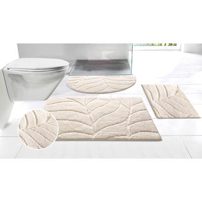 Badematte OTTO HOME "Epense, Badvorleger, Badezimmer Teppich, Duschmatte mit Blattstruktur" Gr. 3, beige (natur), H:10mm, Polyester, Badematten, Badematte, Badteppich, Uni, Blätter, Hoch-Tief, verschiedene Farben und Größen