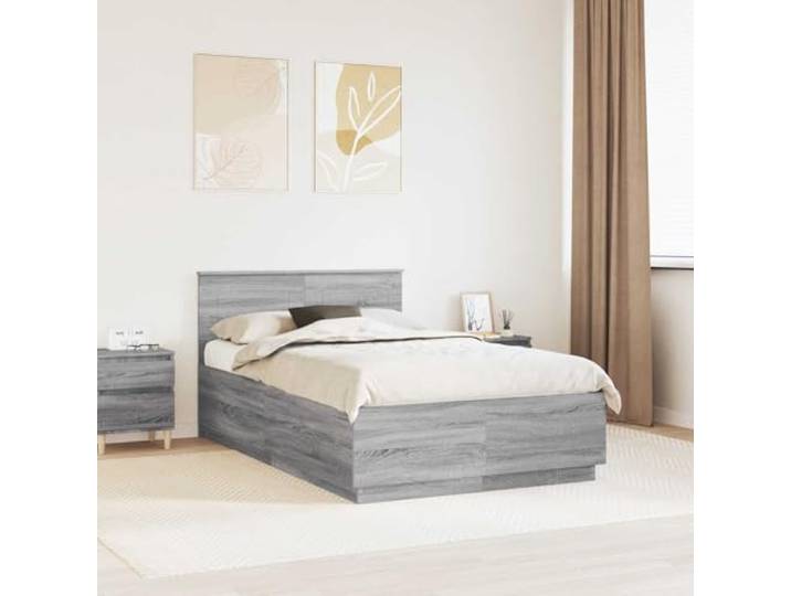 RJPLMFV Bettgestell, Grau, 120 x 190 cm, Holz Verstellbarer Kopf, Wanddesign, quadratische Füße, pflegeleicht, minimalistischer Look