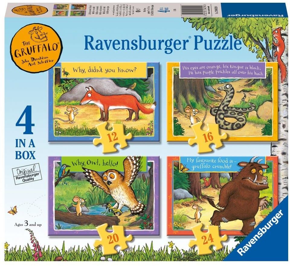 Ravensburger 4 x 12 Piece Jigsaw Puzzle Set The Gruffalo Kids Jigsaw Puzzle In One Box With Four Distinct Scenes, 12/35 Piece Jigsaw Puzzle for Kids