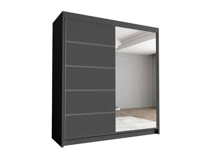 Sofnet Kleiderschrank Harry III (mit Spiegel, Schiebetüren und Kleiderstange) Schwebetürenschrank mit 2 Türen, Schiebetürenschrank - 180x215x58 cm