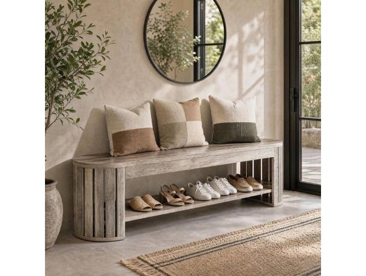 Banc d'entrée - LITTLE TREE - Little Tree - 160×35×45 cm - 2 niveaux - Bois massif gris