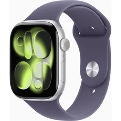 APPLE Watch Series 11 GPS + Cellular 46mm Silber Aluminium Case mit Purpurne Nebel Sportarmband - S/M