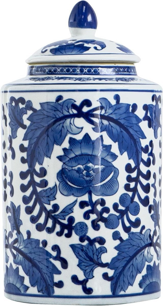 Glazen Pot met deksel voor Decoratie en Opslag - Blauw Wit Patroon