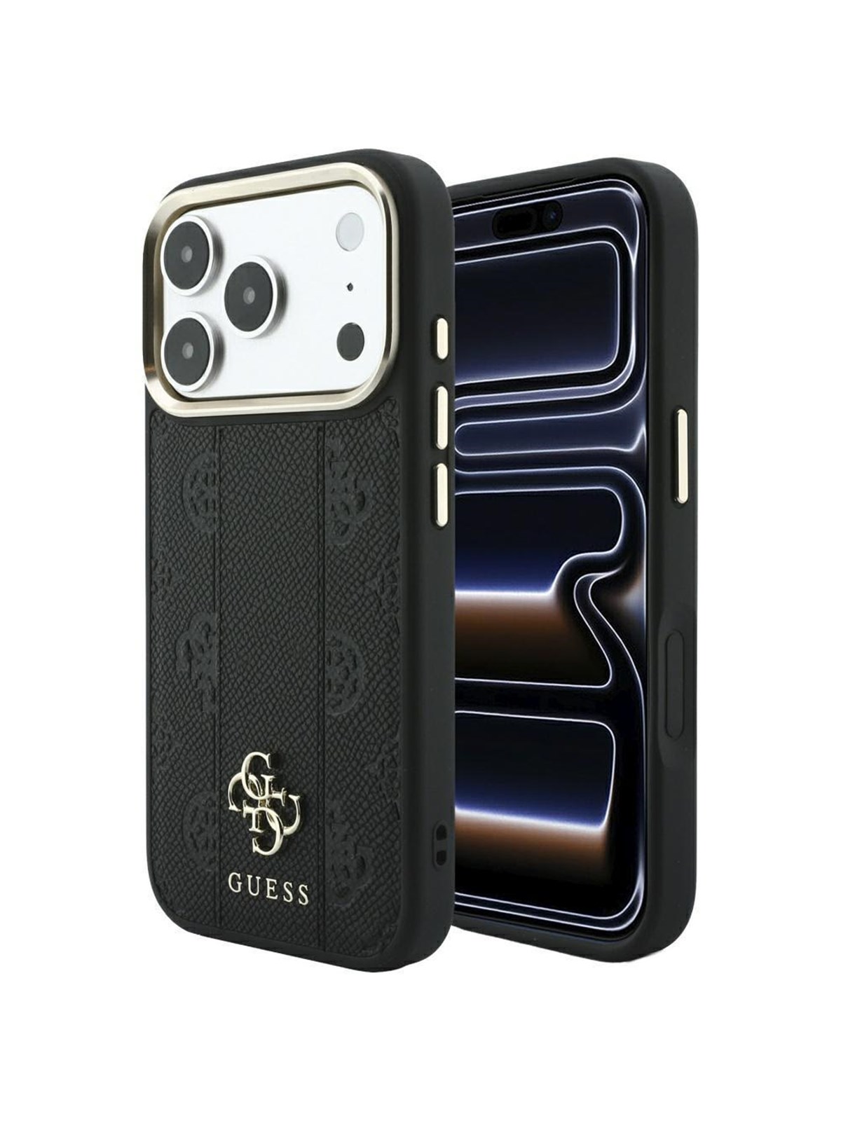 GUESS Stripe Peony 4G Logo MagSafe Case for iPhone 17 Pro / 18 Pro - Black