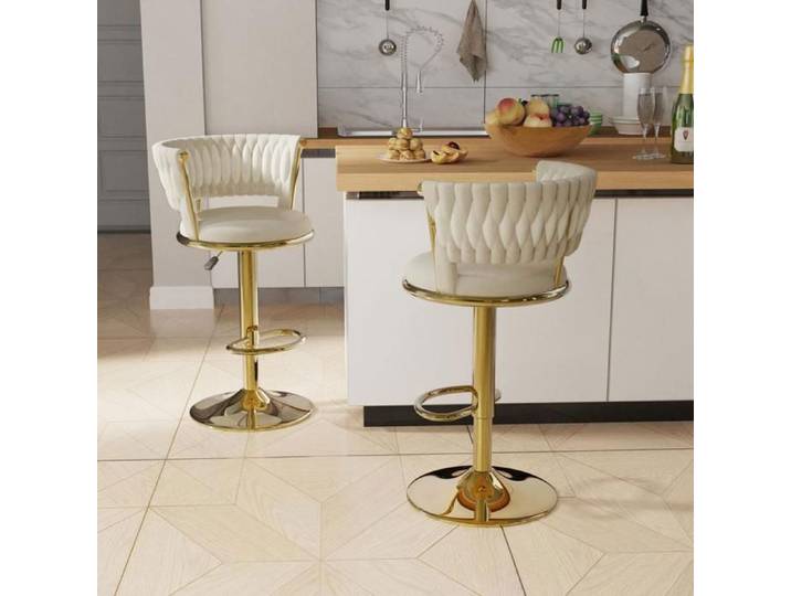 XUANYU Chaise de Bar en Velours Lot de 2 Chaise Bar Pied Doré Tabouret Bar Tabouret de Bar avec Coussin Épais