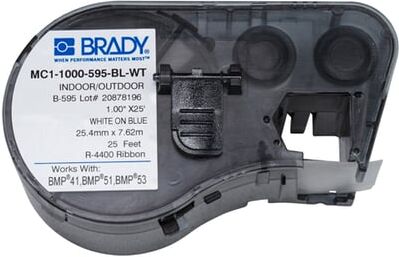 Brady MC1-1000-595-BL-WT fita de vinil branco sobre azul 25,4 mm x 7,62 m