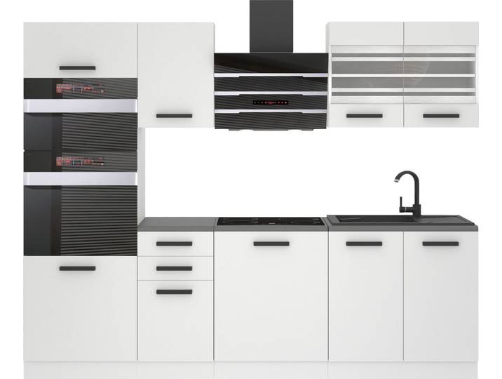 Belini Cuisine bloc Tracy - Meubles de cuisine 240 cm Cuisine équipée sans électroménager avec meubles hauts et bas\, avec plans de travail\, blanc mat