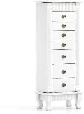 Costway Wooden Jewelry Armoire Cabinet Storage Chest with Drawers and Swing Doors-White