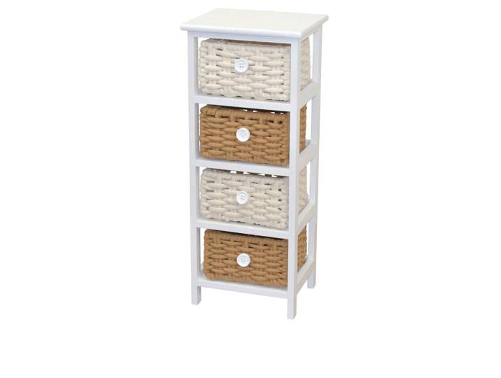 Mid.you Kommode, Weiß, Braun, Holz, Paulownia, massiv, Uni, 4 Schublade(n) Schubladen, 30x74x25 cm, stehend, Holzmöbel, Kleinmöbel Holz, Holzkommoden