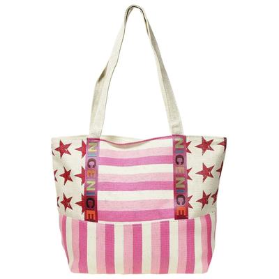 Strandtasche CHAM CHAM "mit Streifenmuster und Sternmotiv", Damen, pink, Bast, Taschen Strandtasche