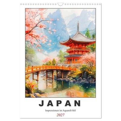 Japan. Impressionen im Aquarell-Stil (Wandkalender 2027 DIN A3 hoch), CALVENDO Monatskalender