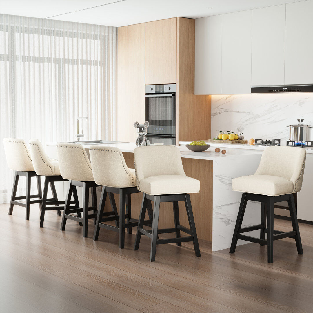 Fairmont Park Swivel Upholstered Bar Stool with Solid Wood Frame Beige 6