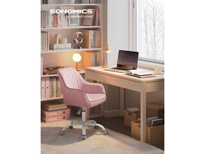 SONGMICS Chaise de Bureau avec Surface en Tissu Velours, Fauteuil Pivotant, Siège Ergonomique, Rembourrage en Mousse, Hauteur Réglable