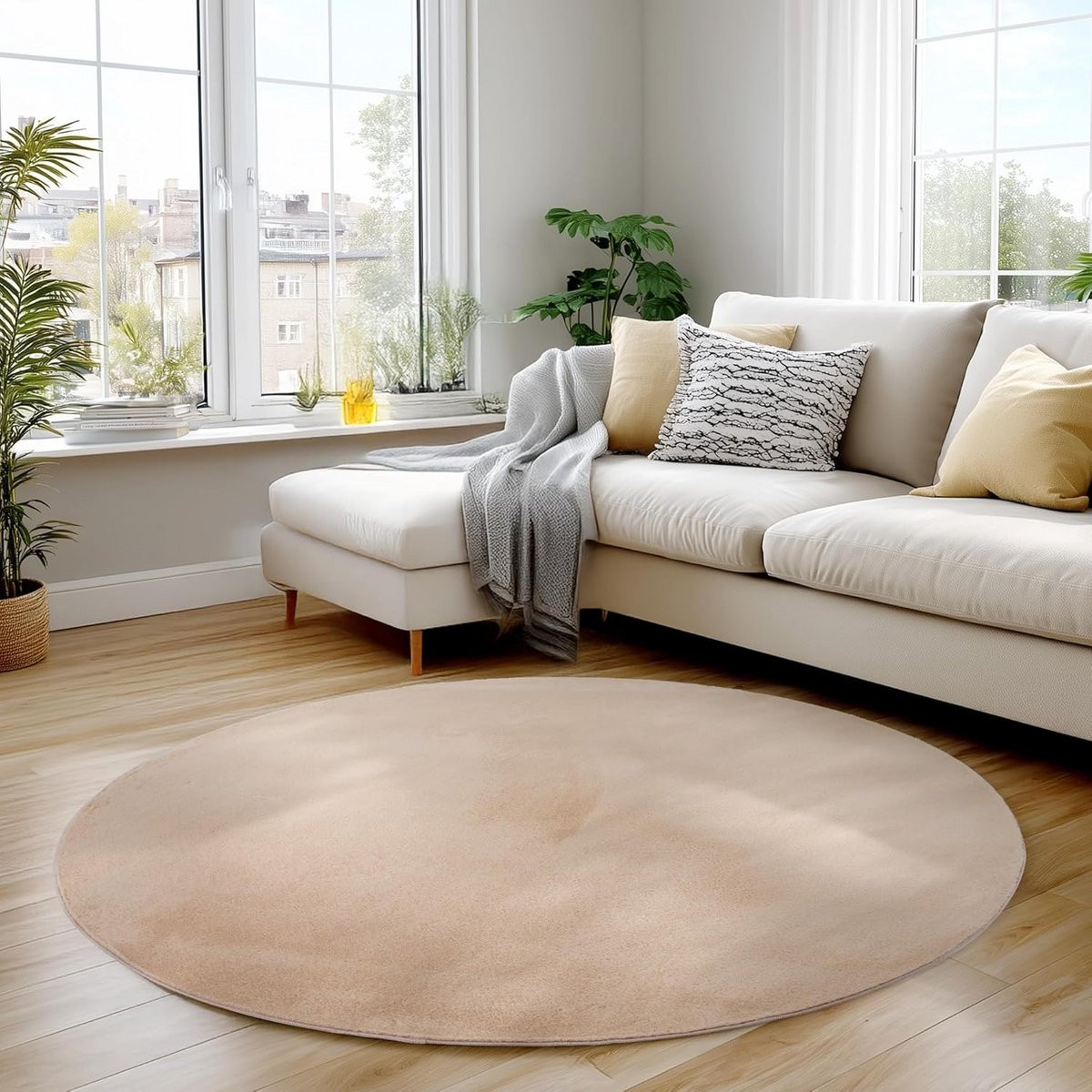 Modern Rond Vloerkleed van Polyester - Beige