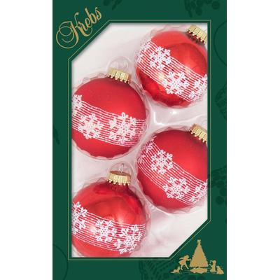 Weihnachtsbaumkugel KREBS GLAS LAUSCHA "Schneekristall, Weihnachtsdeko rot, Christbaumschmuck", rot (rot, weiß), Ø:7cm, Glas, Weihnachtsbaumkugeln, Christbaumkugeln aus Glas