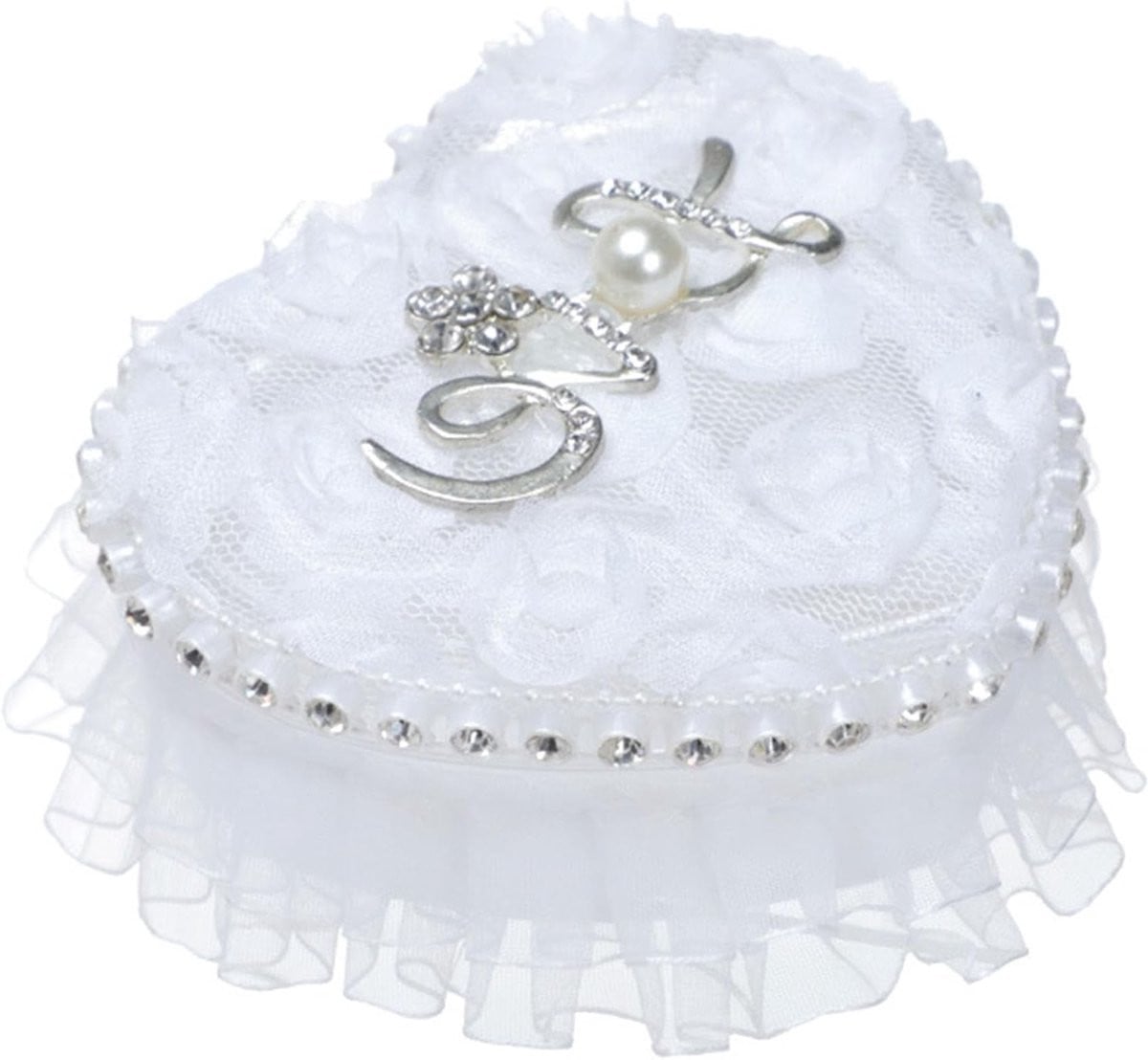 Hartvormig ringkussen met strass voor bruiloften en ceremonies