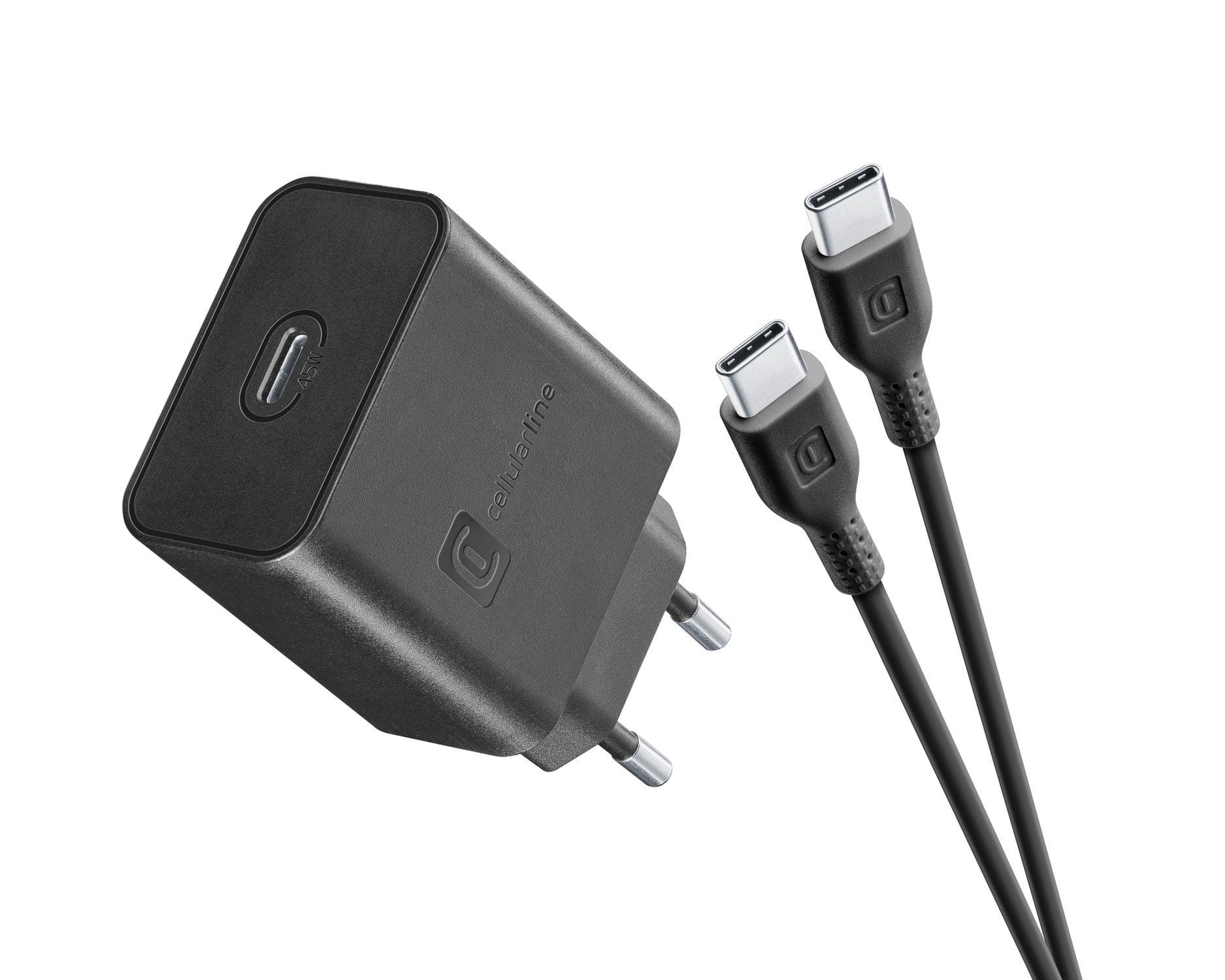 Cellular Line 45 W Ladegerät Super Fast Charger Kit PD (Schwarz) ACHSMKITC2C45WK