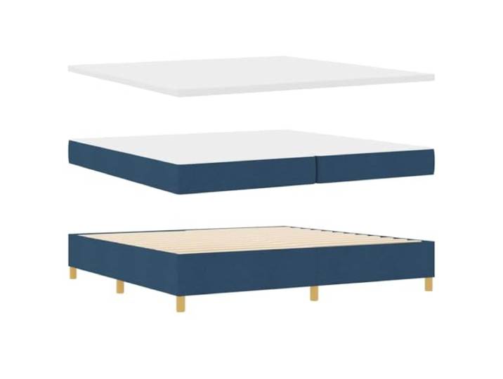 KTHLBRH Boxspringbett mit Kopfteil blau 200 x 200 cm Stoff Verstellbares Kopfteil, mittelharte Matratze, goldene Beine, Engineered Holz