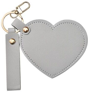 Fusion Finds Heart Compact Mirror Keychain Portable Travel Makeup Mirror With PU Leather Case For Purse & Gifts gray