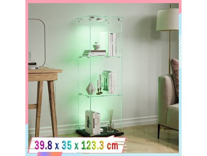 Vitrine Creahappy - vitrine en verre à trois couches à porte unique + lumière pat - panneau inférieur noir