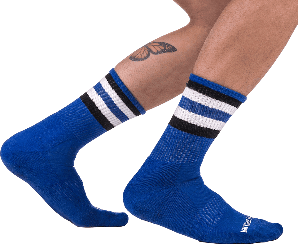 Barcode Berlin Chaussettes Half Fetish Stripes Bleu Noir Blanc