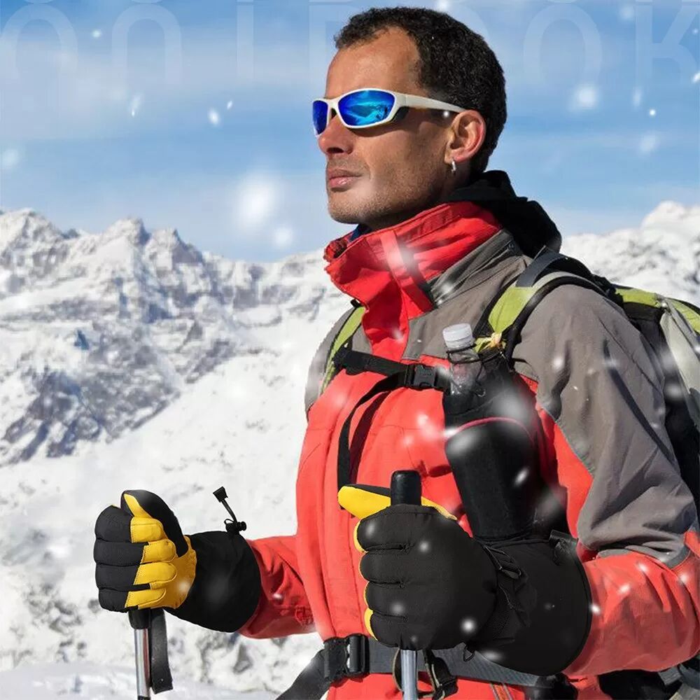 INF Gelbe Rindsleder-Skihandschuhe mit 3M-Isolierung – Winddicht und Warm