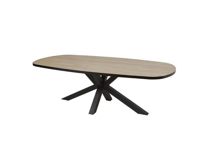 FRANK - Table Ovale 200cm Aspect Bois Piètement Etoile Métal Noir