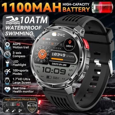 Uplift Picks Military Grade Dual Band GPS Smartwatch With Long Battery 10ATM Waterproof Outdoor Sports Watch black