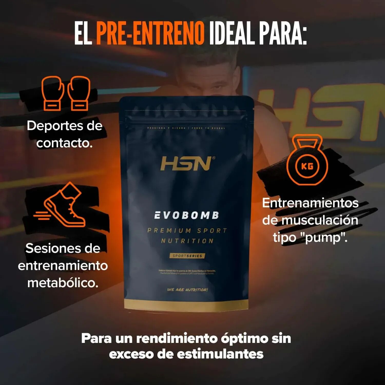 HSN Evobomb 500g naranja - Pre-Entrenamiento - Polvo - 25  Servicios