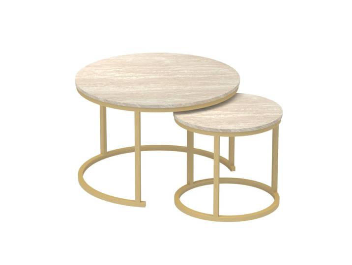 Lot de 2 tables basses gigognes rondes - travertin