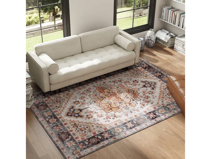 HOMCOM Tapis Bohémien 230x160 cm Antidérapant Marron
