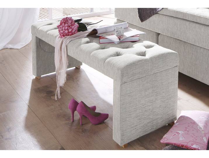Sitzbank HOME AFFAIRE Claire , grau (hellgrau, naturfarben, naturfarben), B:162cm H:51cm T:46cm, Sitzbänke, Sitzbank