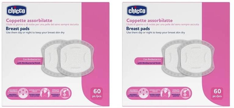 Chicco BIPACCO Coppette Assorbilatte Antibatteriche 60 + 60 Dischetti