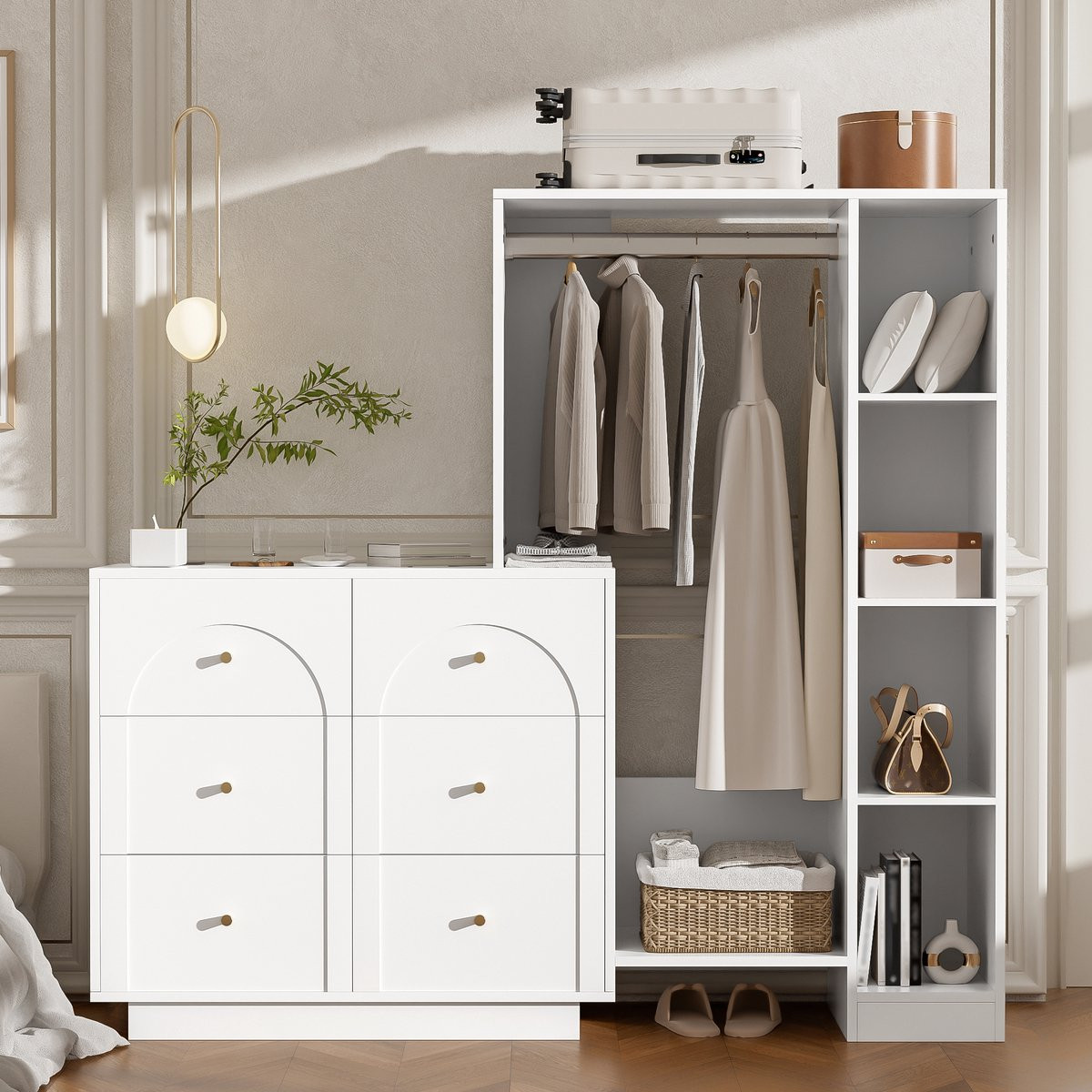 VVBV Kledingkast met deuren en lades voor de slaapkamer, Wit, H 133 cm
