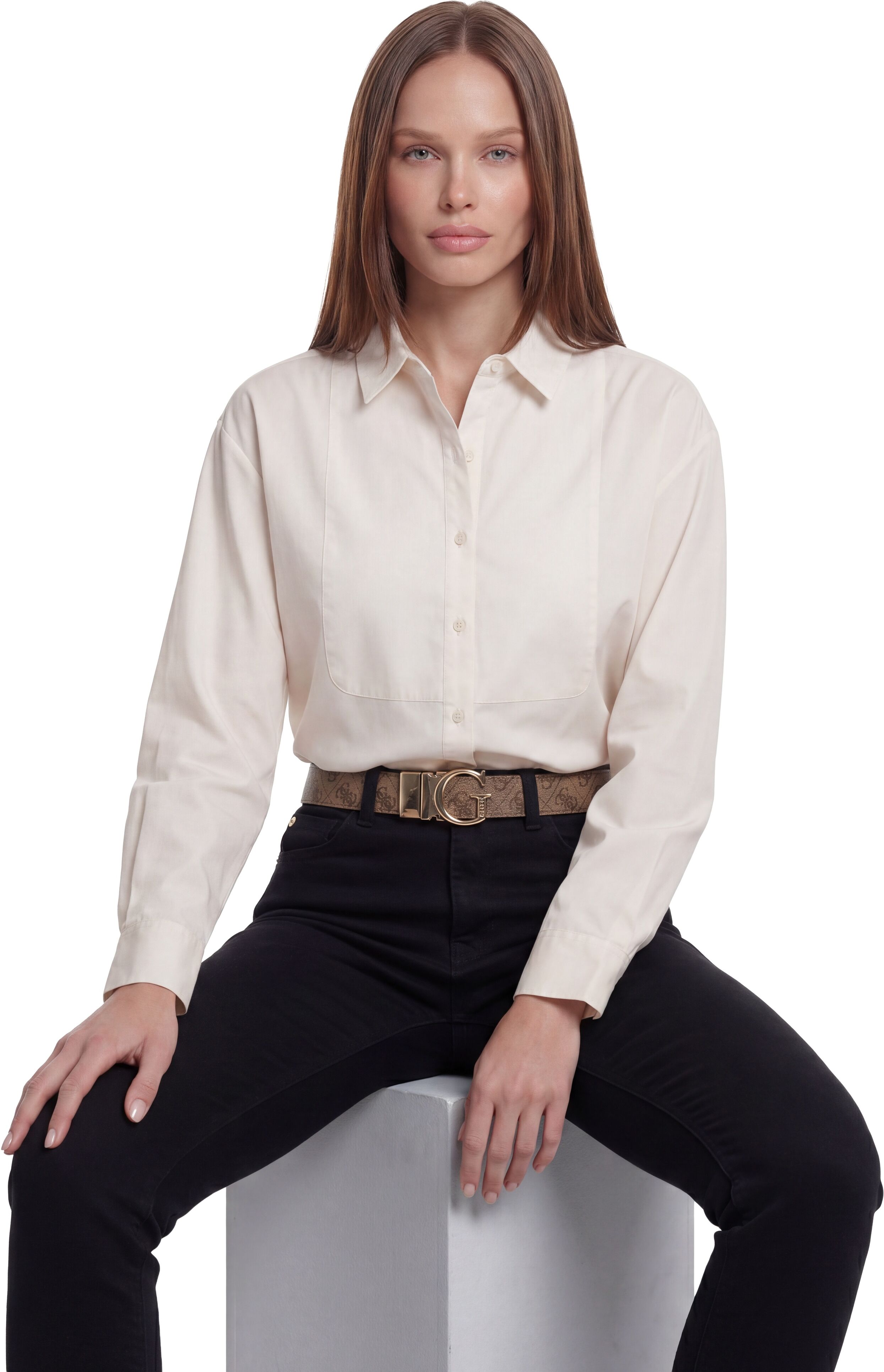 Synthetikgürtel GUESS "LINDSEY REV & NT ADJ H25 PN BT", Damen, Gr. M (90), latte logo, stone log, Polyester, gemustert, Gürtel Synthetikgürtel latte logo, stone log M (90)