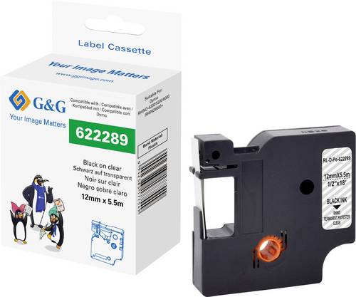 G&G Schriftband Polyester Bandfarbe: Transparent Schriftfarbe: Schwarz 12mm 5.5m