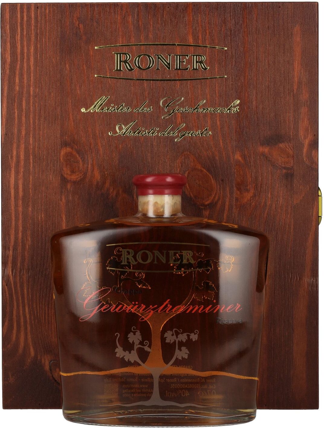 Roner Grappa Gewürztraminer Riserva 40% Vol. 0,7l in Holzkiste