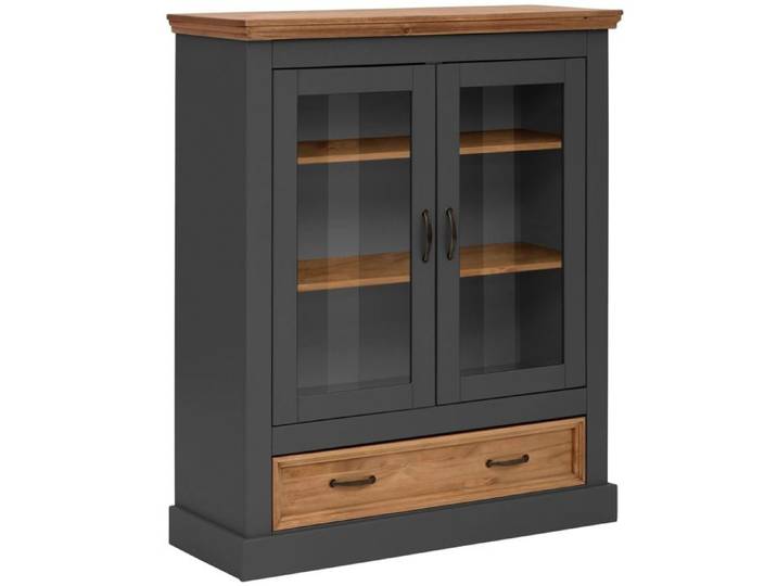 Selma-buffet Haut Avec 2 Portes En Verre Et 1 Tiroir En Pin Anthracite