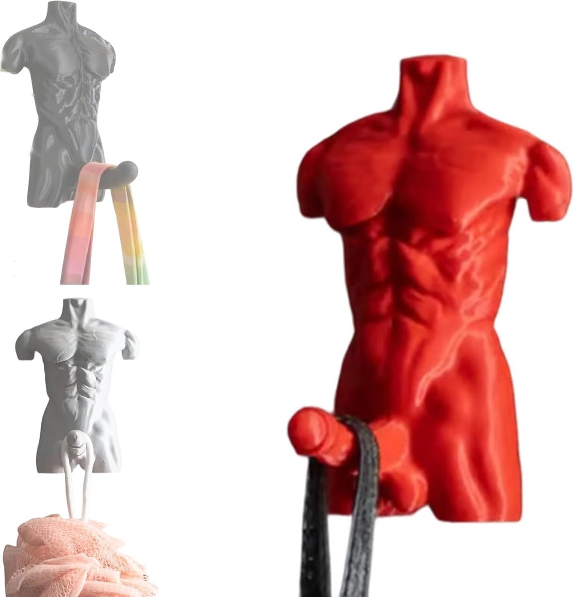 Ynkkvre Handdoekhaakjes met 3D Spiermodel Design, Rood, voor Badkamer en Gym