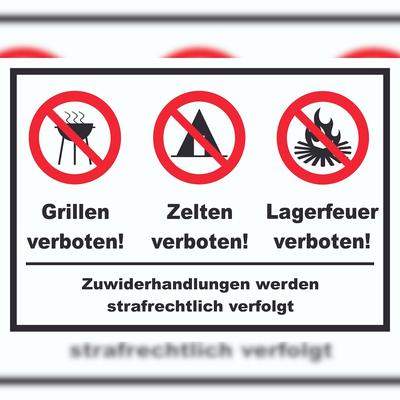 HB-Druck Grillen Zelten Lagerfeuer verboten Schild A5 Rückseite selbstklebend