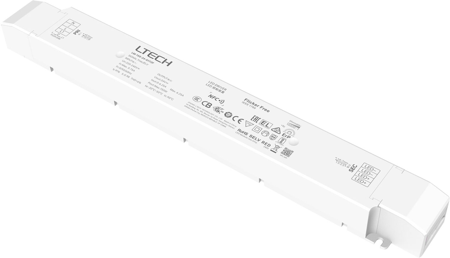 Ltech Led-Treiber Triac 150 W – 24 V – Nfc