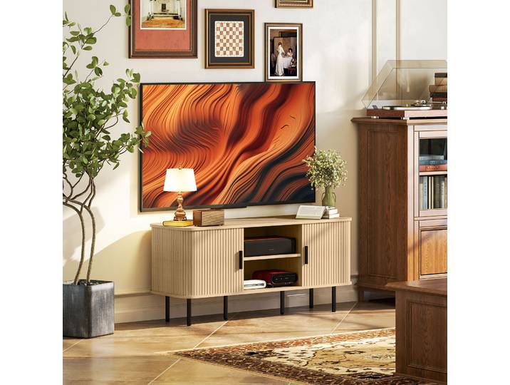 HOMCOM Meuble TV 120cm Chêne Scandinave pour Écran 55