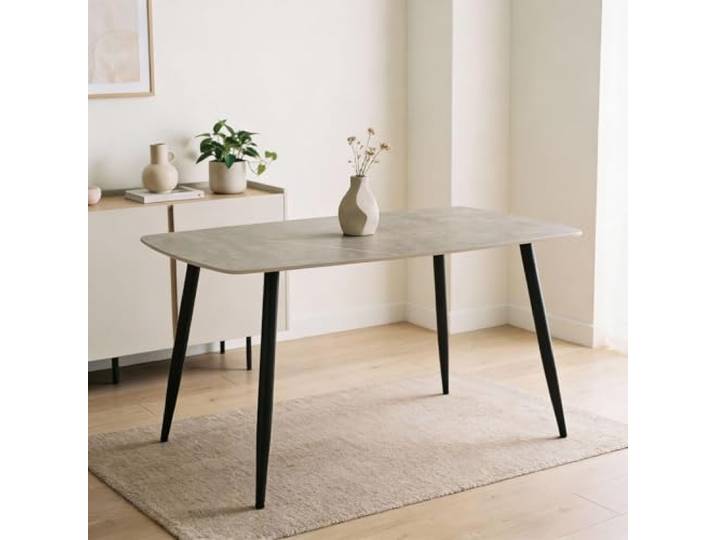 IDIMEX Esstisch MORA mit 140 x 80 cm Keramik Tischplatte, Grau/Schwarz - rechteckiger Esszimmertisch, Robustes Metallgestell, moderner Küchentisch mit abgerundeten Ecken, ideal für den Essbereich