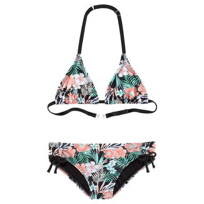 Triangel-Bikini CHIEMSEE, Mädchen, Gr. 122/128, N-Gr, schwarz (schwarz, bedruckt), Polyamid, Bikini-Sets Triangel-Bikini, mit floralem Design