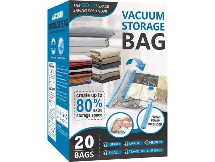 Home & Marker - 20-delige Set Vacuum Opbergzakken - 4 Maten + Reiszakken - Vacuumzakken Kleding - Handpomp inbegrepen - STORAGEBAG