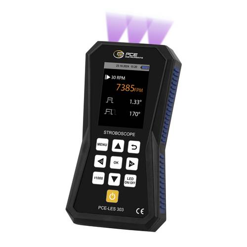 PCE Instruments UV Stroboskop PCE-LES 303UV-385 |3 UVA Hochleistungs-LEDs |bis 300000 FPM |Genauigkeit 0,003% |IP52
