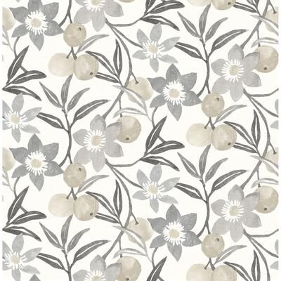 Chesapeake Passiflora Charcoal Fruit and Floral Wallpaper