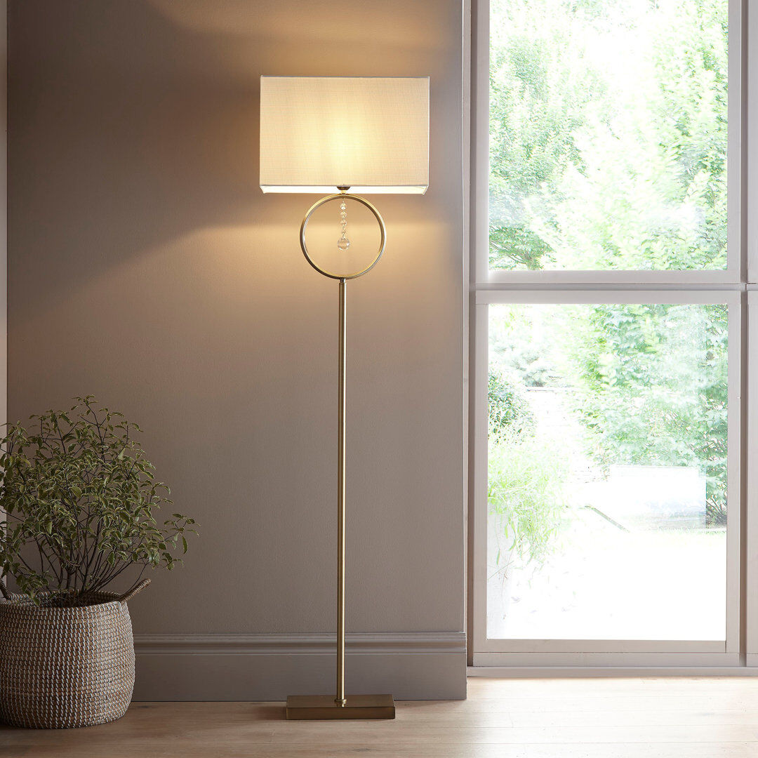 Canora Grey Wynne 154 H cm Traditional Floor Lamp Antique Brass/White 154cm H X 40cm W X 40cm D